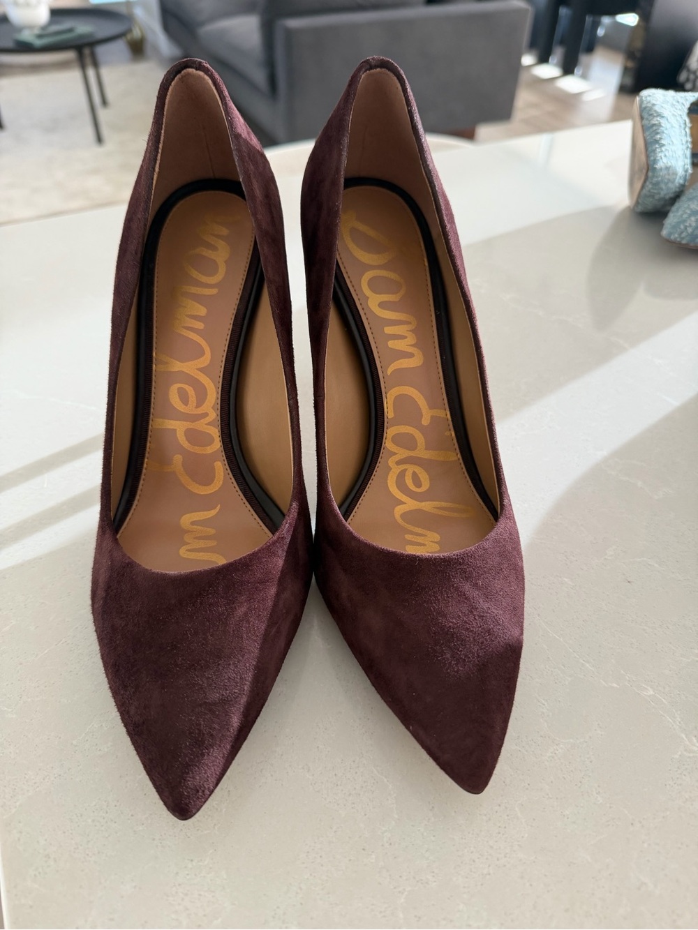 Sam Edelman Hazel Brown Suede Pointed-Toe Heels